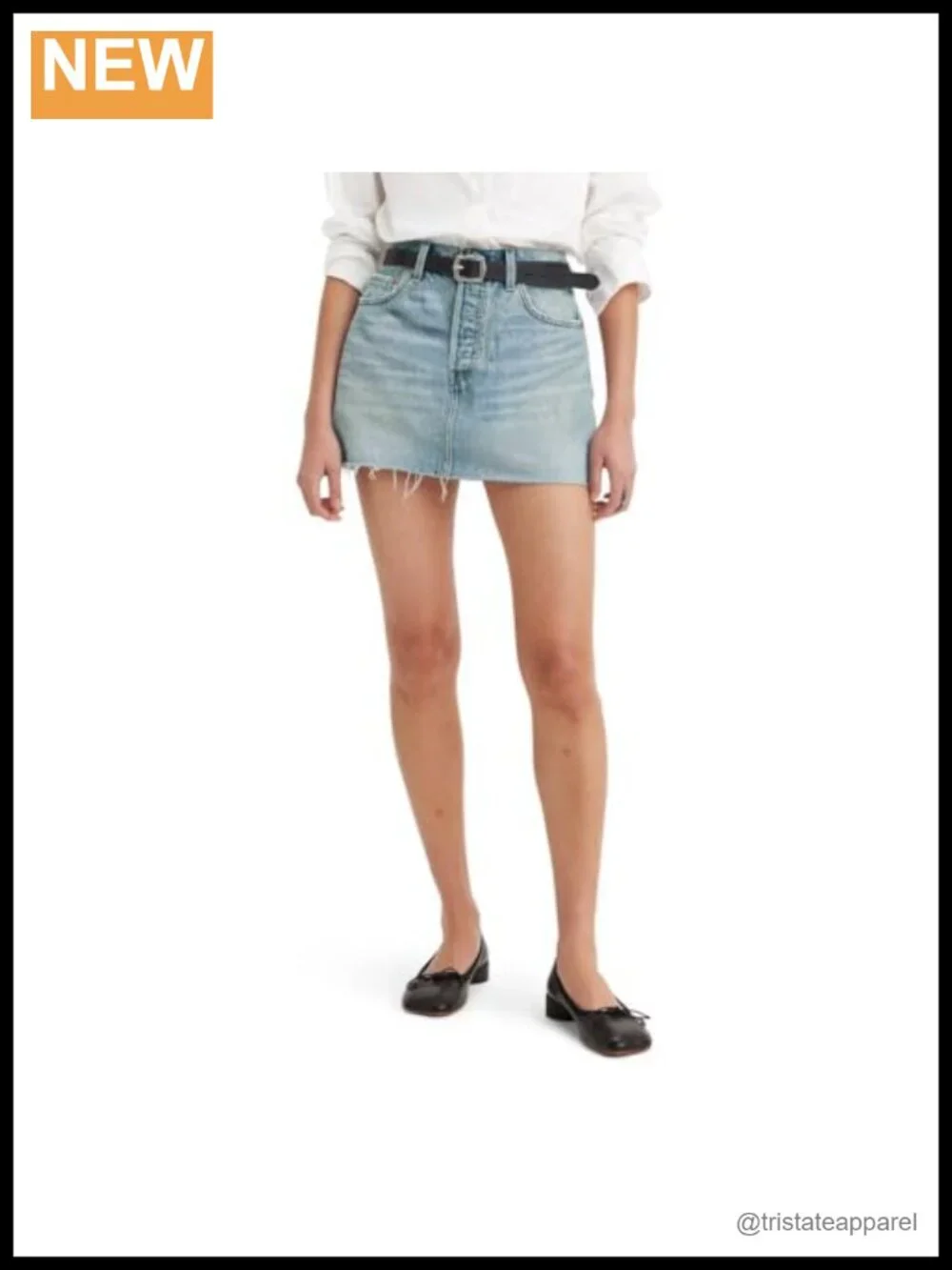 High Rise Denim Mini Skirt - 100% Cotton - No Stretch - Button Closure